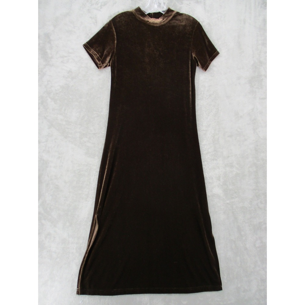 Vintage Cassini Dress Womens Small  Velvet Mock Neck Maxi Stretch A Line Brown